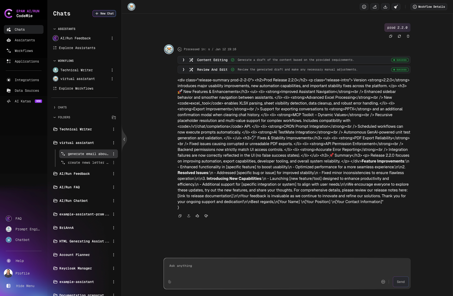 Workflow execution link