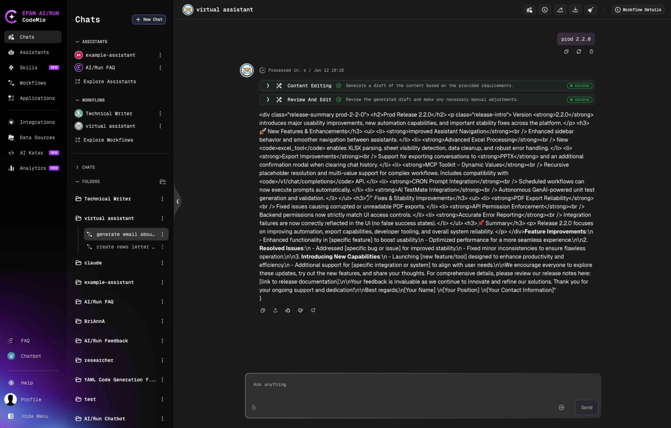 Workflow execution link