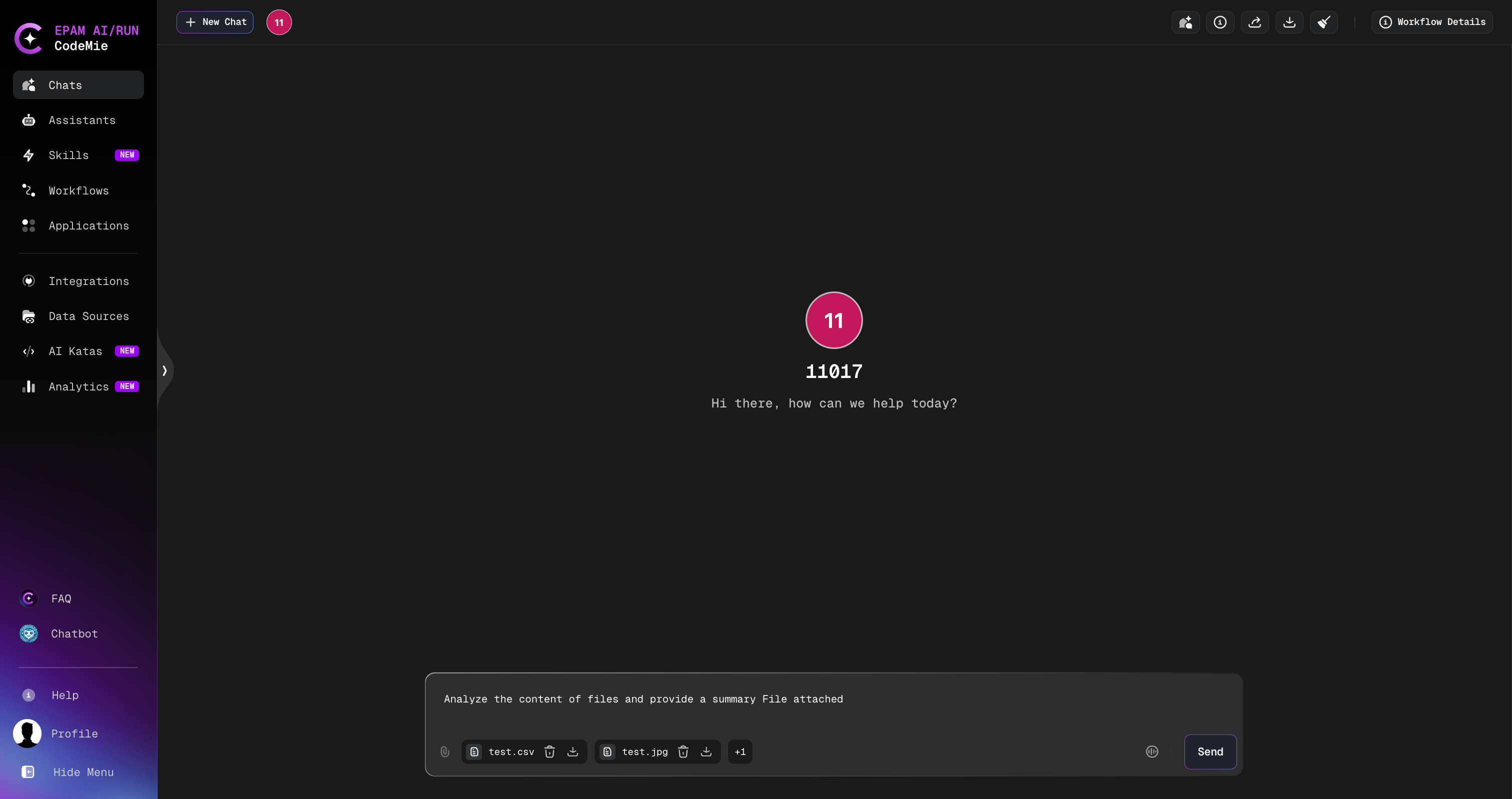 Chat input with multiple files attached before sending