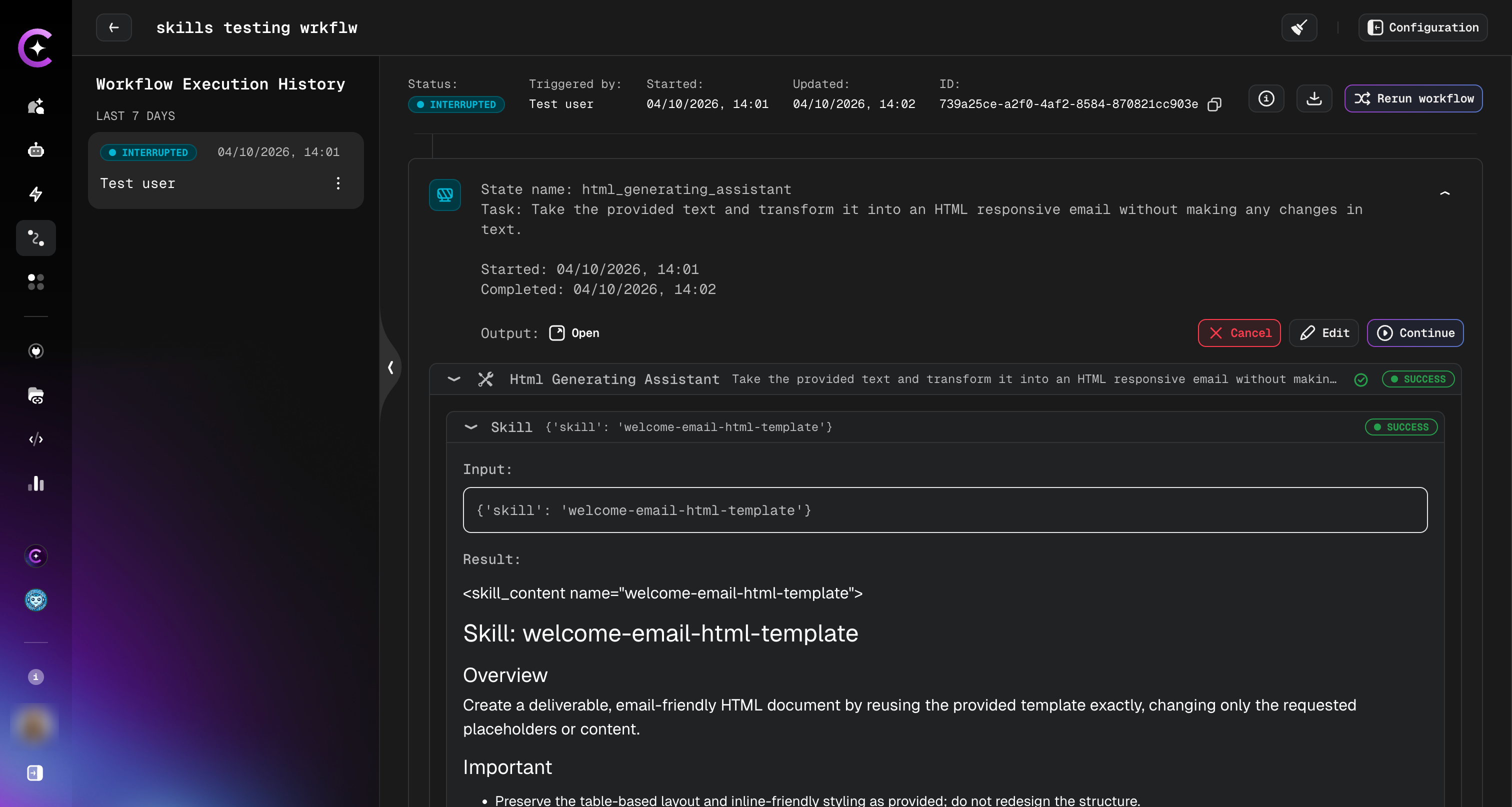 Workflow Execution — Skill Output